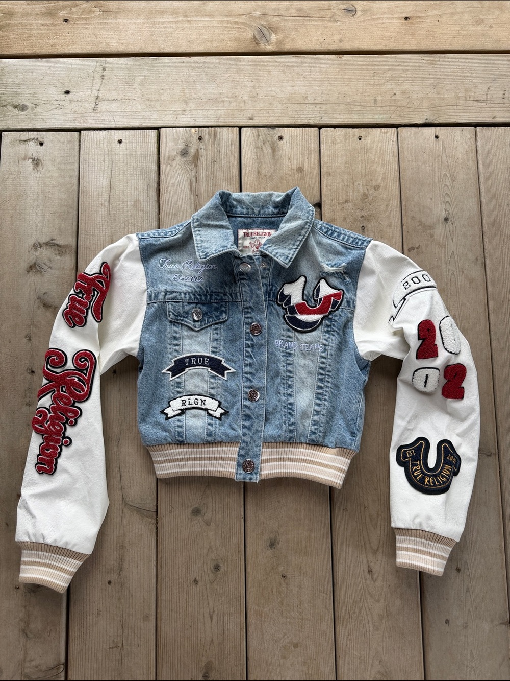 True‎ Religion Women's Shrunken Varsity Denim Jacket - XS Style 208489C